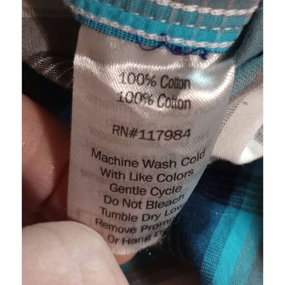 Dakota Grizzly Shirt Men's Large Turquoise Gray Button Front Short Sleeve - Picture 7 of 8